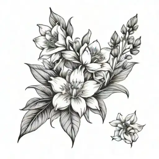 Violet Iris Primrose daffodil sakura larkspur waterlily gladiolus poppy aster morning glory marigold cosmos chrysanthemu tattoo design idea