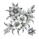 Violet Iris Primrose daffodil sakura larkspur waterlily gladiolus poppy aster morning glory marigold cosmos chrysanthemu tattoo design idea