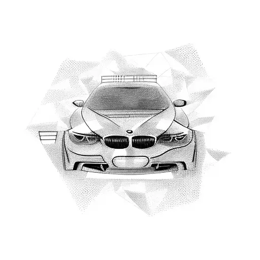 An abstract dotwork tattoo depicting a BMW car merging with a stock market graph, symbolizing the client's deep connection between their love for BMW cars and their profession in finance/consulting. tattoo design idea