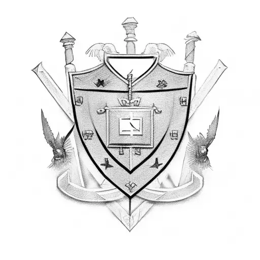 A greek heraldry type family shield, main sign a "V" tattoo design idea