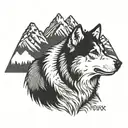 alaskan malamute with mountains tattoo design idea