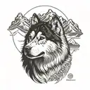 alaskan malamute with mountains tattoo design idea