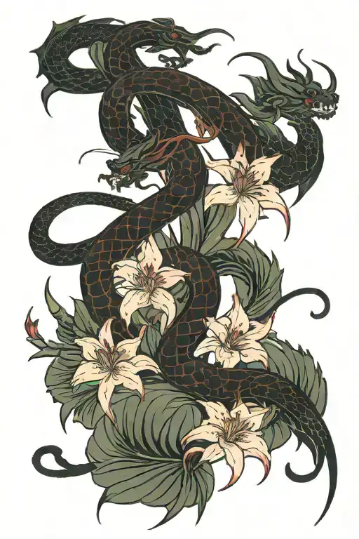 red dragon and spider lily tattoo design idea