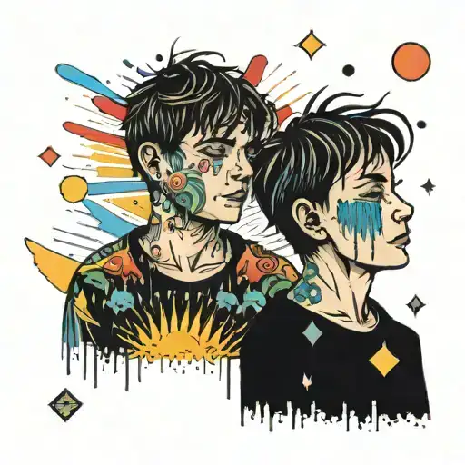 Rainbow sun rain two boys one older tattoo design idea