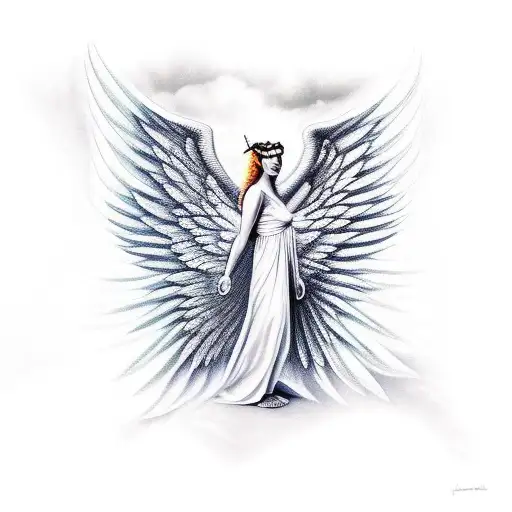 angel lucifer looking down with wings spread tattoo design idea