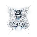 angel lucifer looking down with wings spread tattoo design idea