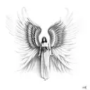 angel lucifer looking down with wings spread tattoo design idea