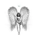 angel lucifer looking down with wings spread tattoo design idea