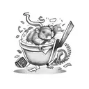 a rat holding a block of Brie cheese in front of a burning garbage can tattoo design idea