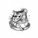a rat holding a block of Brie cheese in front of a burning garbage can tattoo design idea