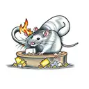 a rat holding a block of Brie cheese in front of a burning garbage can tattoo design idea
