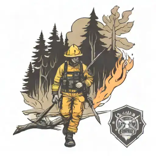 wildland fire fighter in the forest fighting fire tattoo design idea