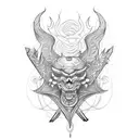 A tattoo design that combines a rock guitar with traditional oriental art elements tattoo design idea