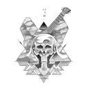 A tattoo design that combines a rock guitar with traditional oriental art elements tattoo design idea