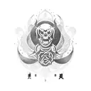 A tattoo design that combines a rock guitar with traditional oriental art elements tattoo design idea