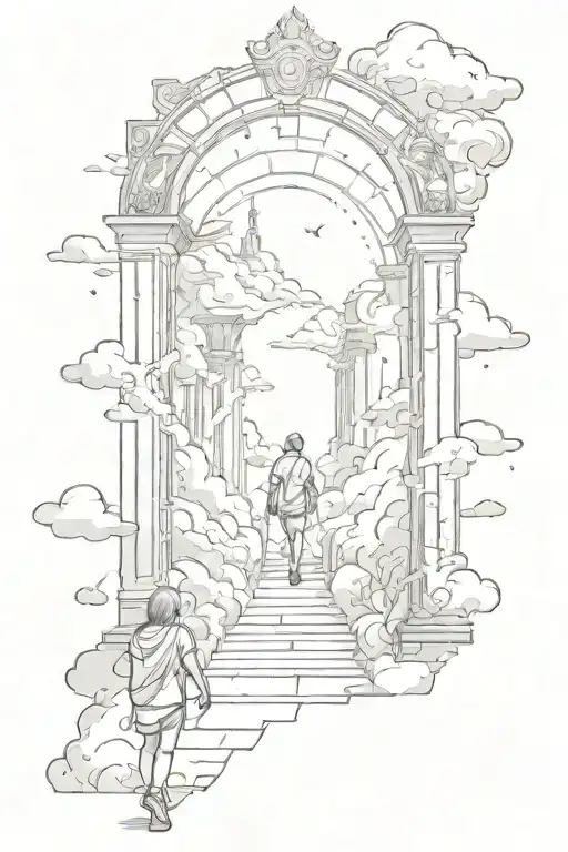 a person walking to the heaven gates tattoo design idea