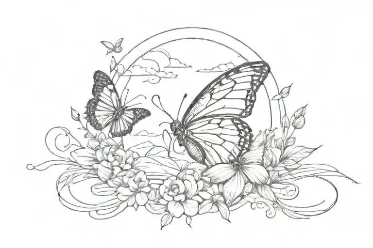 sunset and butterfly small fine line tattoo tattoo design idea