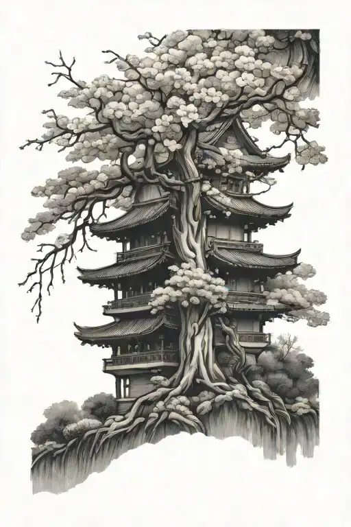 jdm and blossom trees tattoo design idea