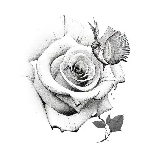 clock rose birds tattoo design idea