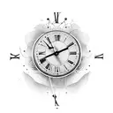 clock rose birds tattoo design idea