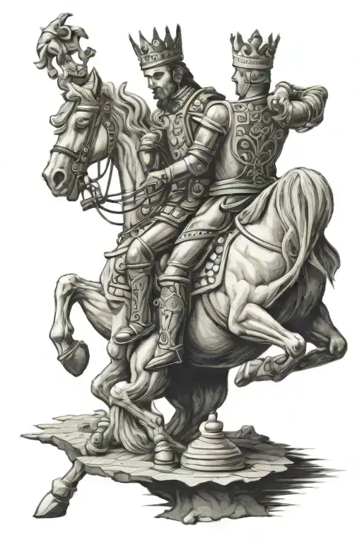 Chess and king on horse tattoo design idea