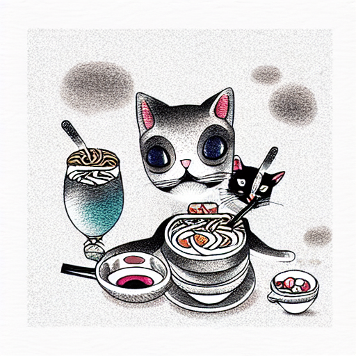 kawaii cat eating ramen  tattoo design idea