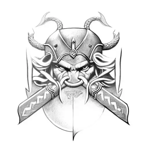 A mythical Viking dragon intertwined with Thor's hammer tattoo design idea
