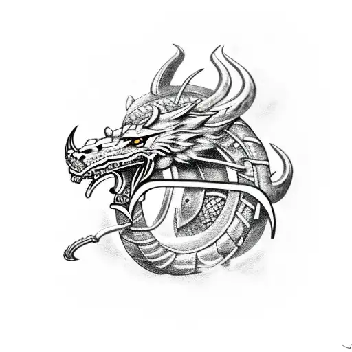 A mythical Viking dragon intertwined with Thor's hammer tattoo design idea