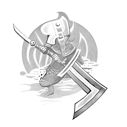 A Viking warrior wielding a Thor hammer in battle tattoo design idea