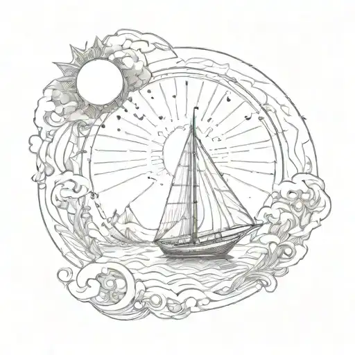 sun, moon, sailboat tattoo design idea