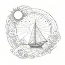 sun, moon, sailboat tattoo design idea