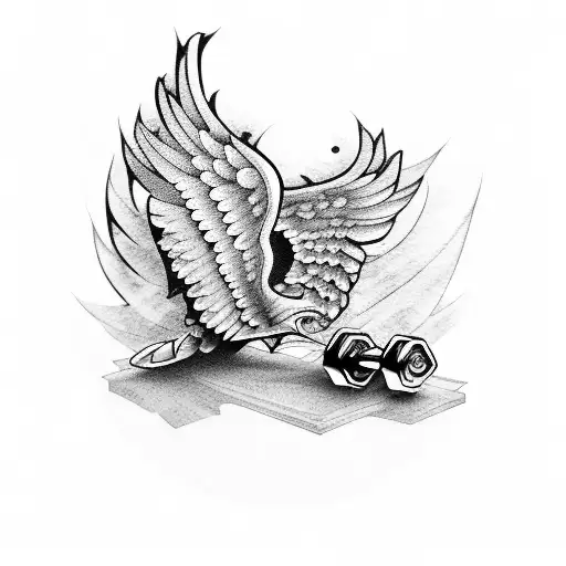Dumbbell with wings tattoo design idea