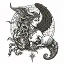 half taurus half capricorn. backround should be cobweb with angel with a lot of eyes tattoo design idea