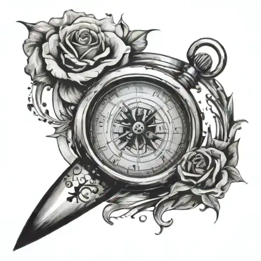 compass broken hour glass death of fiancé that loved swings and music tattoo design idea