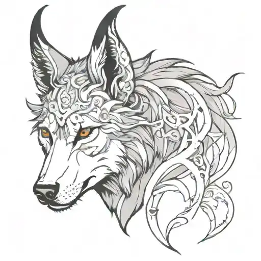 wolf face with goat horns tattoo design idea