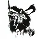 A tattoo design featuring two daughters holding hands, with a Spartan warrior from the 300 movie standing behind them in a protective stance tattoo design idea