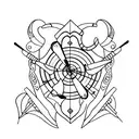 archery bow with heart arrow tattoo design idea