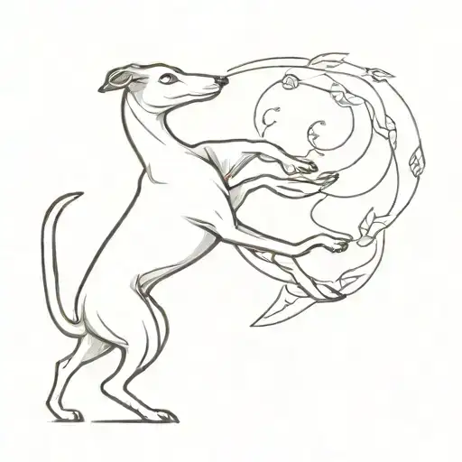 whippet and hare dancing together tattoo design idea