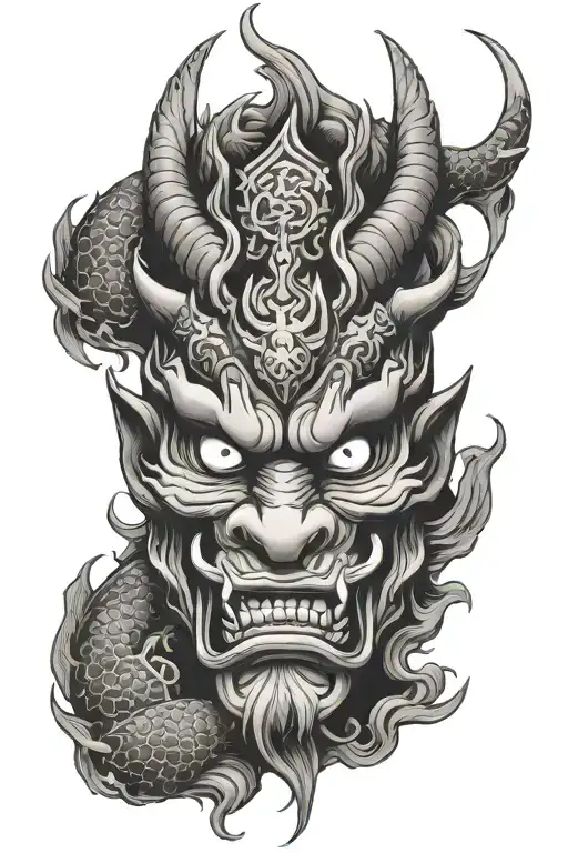 japanes oni mask-japanese symbols incorporated-dragon tattoo design idea