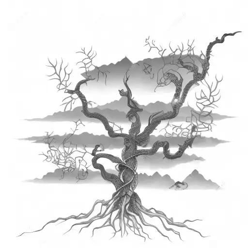 dead tree with creeping vines  tattoo design idea