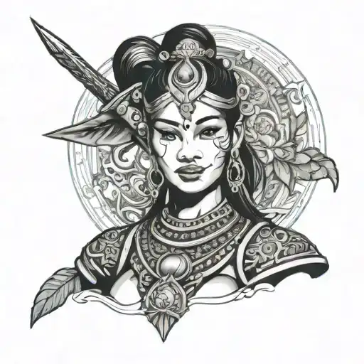 cambodian warrior woman tattoo design idea