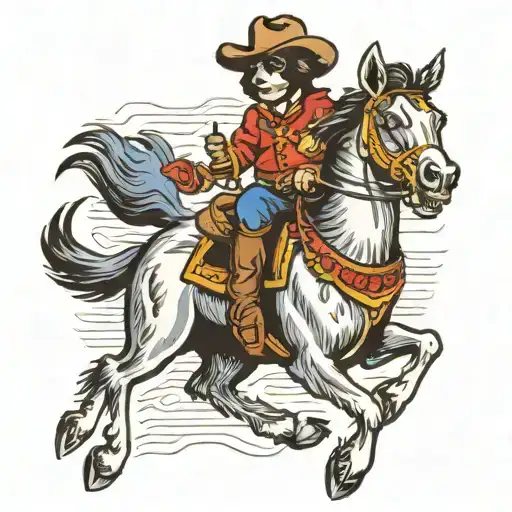 cowboy monkey riding a border collie as a horse tattoo design idea