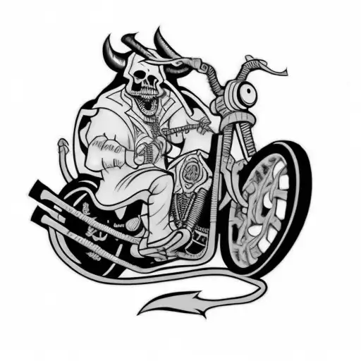 A skull king riding a motorcycle tattoo design idea