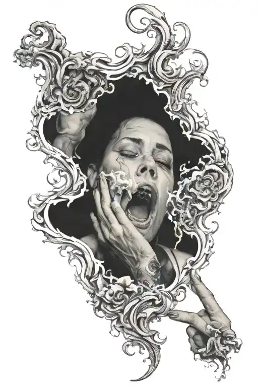 smoking woman in pain closing out type scenery real capture that dept and emotion of suffering  tears tattoo design idea