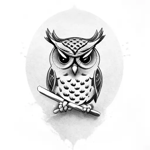 owl holding spear and olive branch tattoo design idea