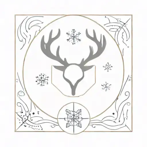 Symetrical womb tattoo featuring stag horns and a snowflake tattoo design idea