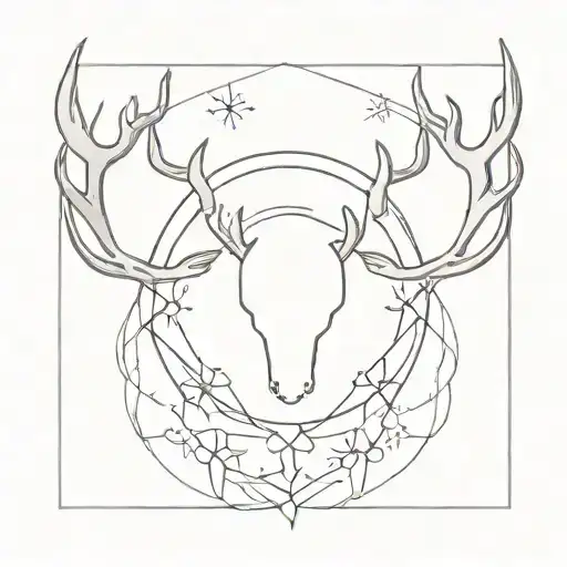 Symetrical womb tattoo featuring stag horns and a snowflake tattoo design idea