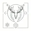 Symetrical womb tattoo featuring stag horns and a snowflake tattoo design idea