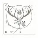 Symetrical womb tattoo featuring stag horns and a snowflake tattoo design idea