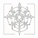Symetrical womb tattoo featuring stag horns and a snowflake tattoo design idea
